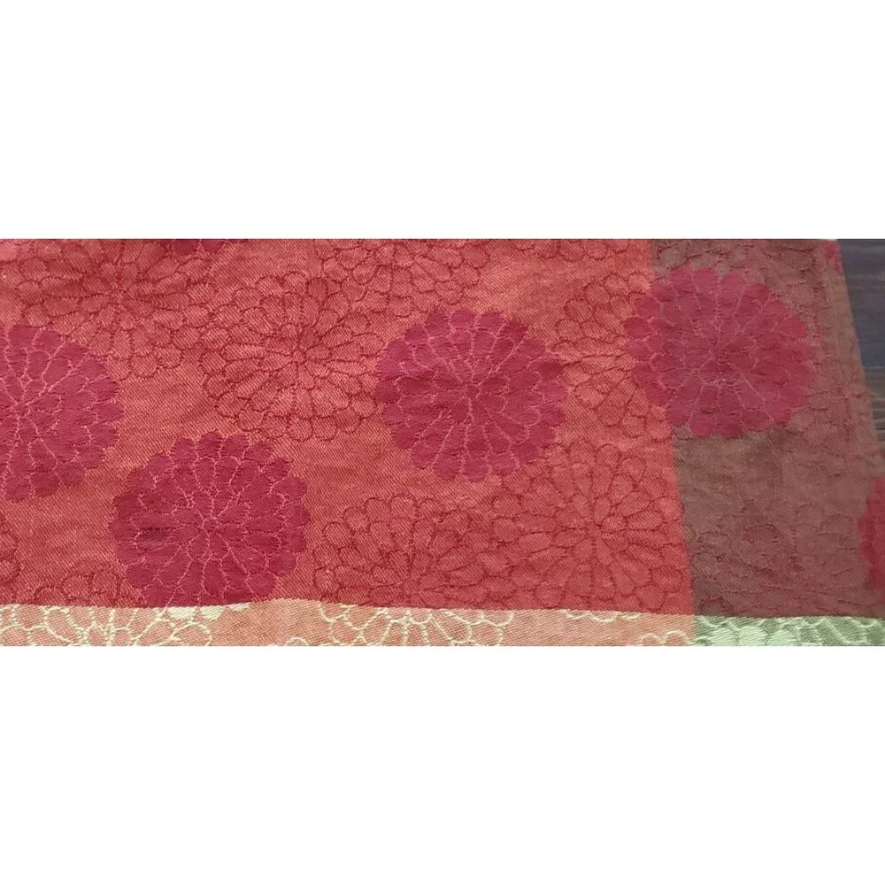Pier 1 Placemats Set 3 Flower Jacquard Plaid Red Gold Green 100% Cotton 13x18